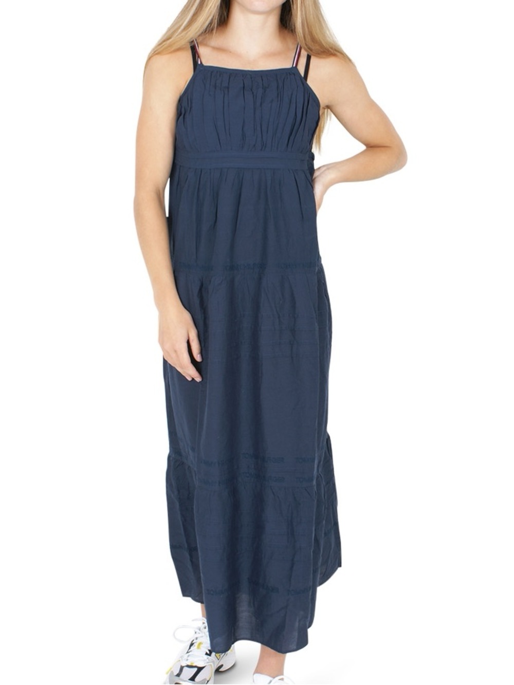 Tommy Hilfiger Navy Blue Smocked Tier Midi Dress